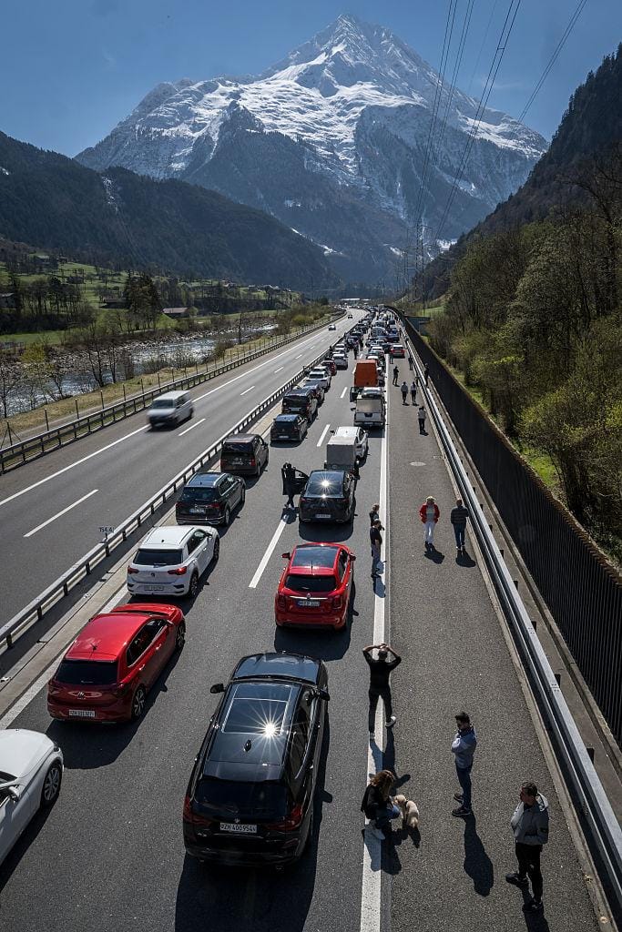 Long Traffic Jams Build Early at Switzerland’s Gotthard Tunnel.