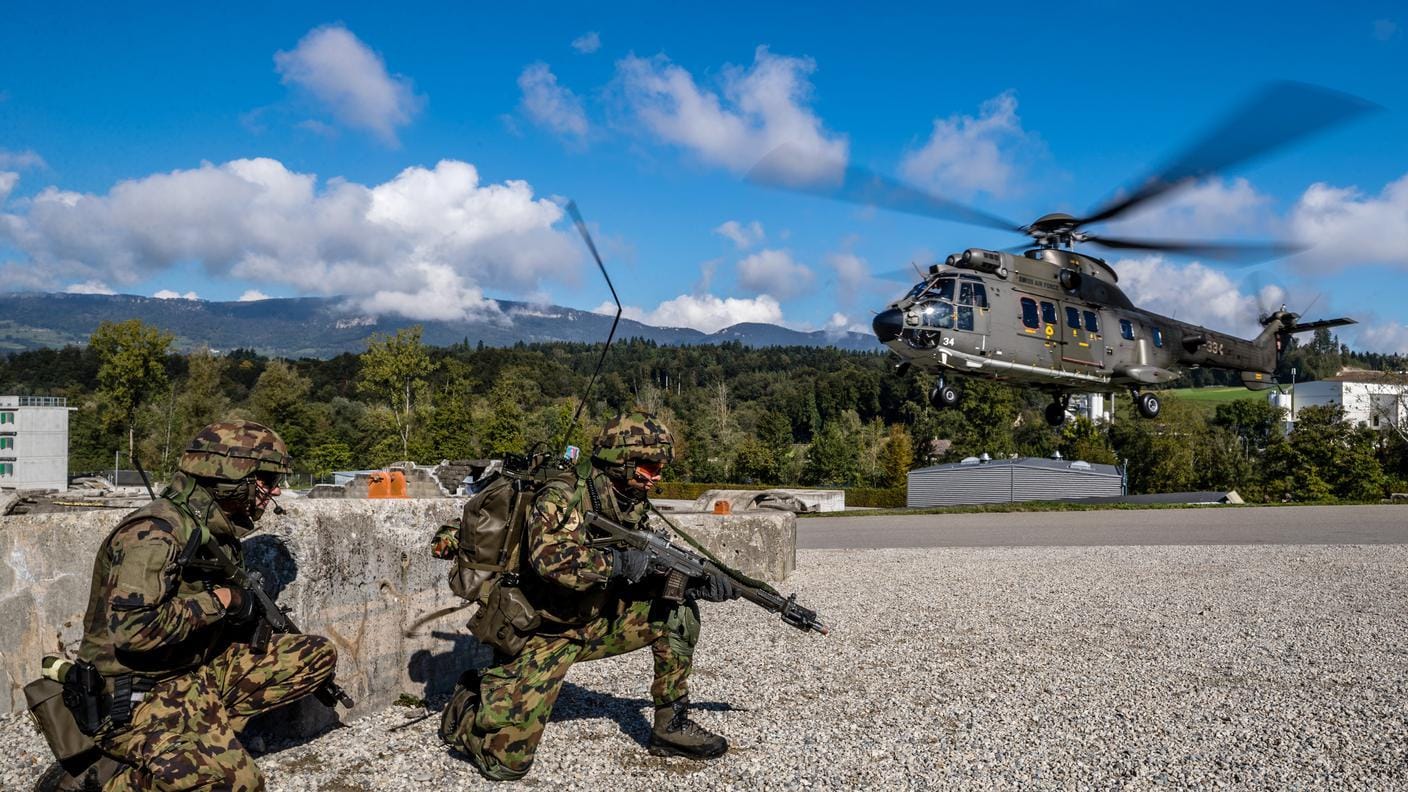 Swiss Army Conducts Helicopter Shooting Training in France.