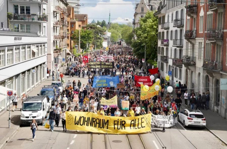 Thousands Rally Against Rising Rents in Zurich.